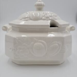 Vintage Kitchen Sugar Dish Storage One Size White Ceramic with Lid